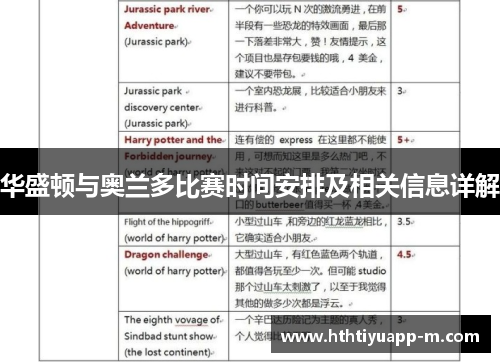 华盛顿与奥兰多比赛时间安排及相关信息详解