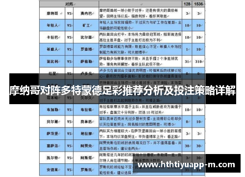 摩纳哥对阵多特蒙德足彩推荐分析及投注策略详解